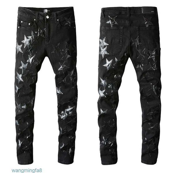 Jeans rasgados negros flacos para hombre Diseñador Rip Denim Parches de estrella Pierna recta Cremallera Mosca Agujero Moda Largo Hip Hop Rock Gris Blanco Biker 20ss Ws2e