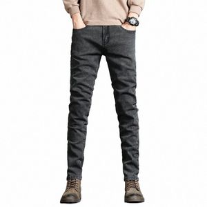 Jeans gris maigre pour hommes Fi Casual Elastic Cott Slim Corée Bleu Biker Crayon Denim Pantalon Homme Hip Hop Marque Vêtements E1eE #