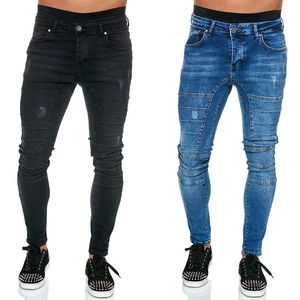 Heren Skinny Jeans Mens Ripped Raceded Slim Fit Denim Potlood Broek Hip Hop Black Streetwear Geplooid Casual Broek Hommes Jeans