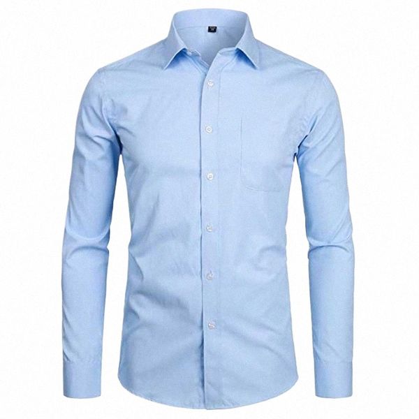 Hommes Bleu Ciel Slim Fit Dr Chemises Slim Fit Lg Manches Marque Chemise Hommes Cott Top Qualité Busin Chemise Formelle avec Poche E4Ff #