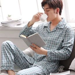 Vêtements de nuit pour hommes 100% coton Pijama pour hommes 2 pièces Lounge Pyjamas Plaid printemps Bedgown Home Clothes Man PJs Pure Pyjamas Set 220924