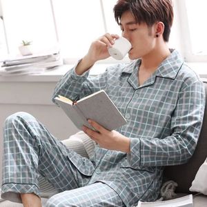 Vêtements de nuit pour hommes 100% coton Pijama pour hommes 2 pièces Lounge Sleepwear Pyjamas Plaid printemps Bedgown Home Clothes Man PJs Pure Cotton Pyjamas Set 230225