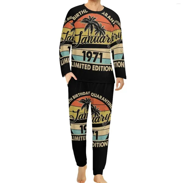 Vêtements de nuit pour hommes 1971 Édition limitée 50e anniversaire Pyjamas Manches longues Signification 2 pièces Ensembles de pyjama décontractés Quotidiens Hommes Personnalisés Tendance