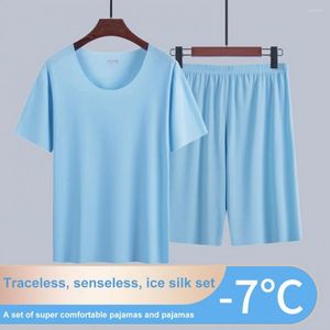 Vêtements de nuit pour hommes 2 pièces/ensemble à la mode hommes T-shirt ensemble short et haut à manches courtes vêtements de sport respirant couleur Pure vêtements de nuit