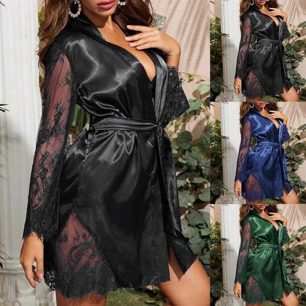 Ropa de dormir para hombres 2021 Lencería sexy Verano Damas de las mujeres Satén Seda Novia Robes Kimono Robe Lace Night Wear Vestido Sleepwe262A