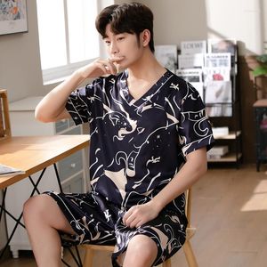 Slaapkleding voor heren 2022 Zomer SIME SILD SATIN V-NECK Pyjama Sets voor mannen Koreaans losse pak mannelijke pyjama huiskleding huiskleding