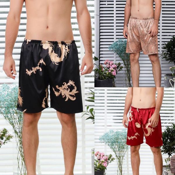 Vêtements pour hommes 2023 Shorts lâches décontractés en satin imprimé Pijama Soft mâle Boxer sous-vêtements Pyjama Sexy Nightwear