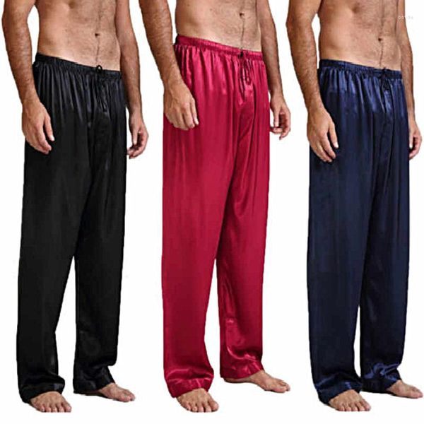 Ropa de dormir para hombre 2023, pijamas sueltos de seda satinada, pantalones, camisón, pijamas, pantalones largos, ropa para el hogar, pantalones para dormir