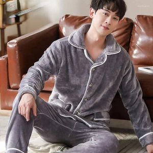 Heren Nachtkleding 2023 Pyjama Koraal Fluwelen Herfst Winter Verdikte Flanel Loungewear Lange Mouwen Middelbare Leeftijd Homewear Set