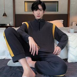 Pijamas masculinos 2023 conjuntos de pijamas para tops de manga longa e calças impressão pijamas camisola coreano homewear pijama homme coton