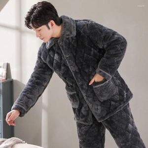 Mannen Nachtkleding 2023 Pyjama Winter Dikke Fleece Koraal Drielaags Katoen Flanel Nachtkleding Warme Homewear Set Herfst