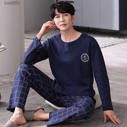 Pijamas masculinos 2023 primavera verão casual o pescoço pijamas moda xadrez calças conjuntos de pijama de algodão confortável para homem pijama hombre 4xll231011