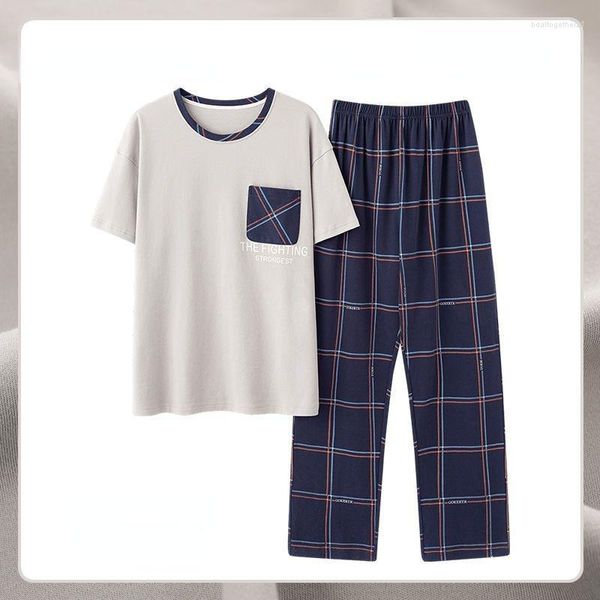 Vêtements de nuit masculins 2023 Summer Summer Cotton Nightgown Pyjamas Men Set Pantalon Long Pantal