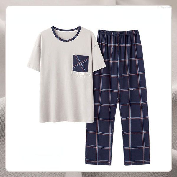 Ropa de dormir para hombres 2023 Summer Cotton Coder Nightgown Men Pajamas Juego de pantalones largos Trajes de manga corta Nightshirt Night Size Homewear