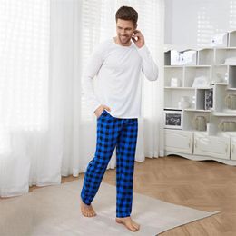 Vêtements de nuit pour hommes 2023 Pyjamas d'été Mode Couleur unie Simple Plaid Mince Casual Respirant Extérieur Deux pièces