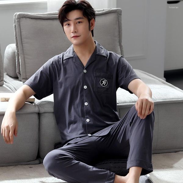 Vêtements de nuit pour hommes 2023 été grande taille coton à manches courtes pantalons longs ensembles de pyjama pour hommes coréen pyjama ample Homewear vêtements de maison