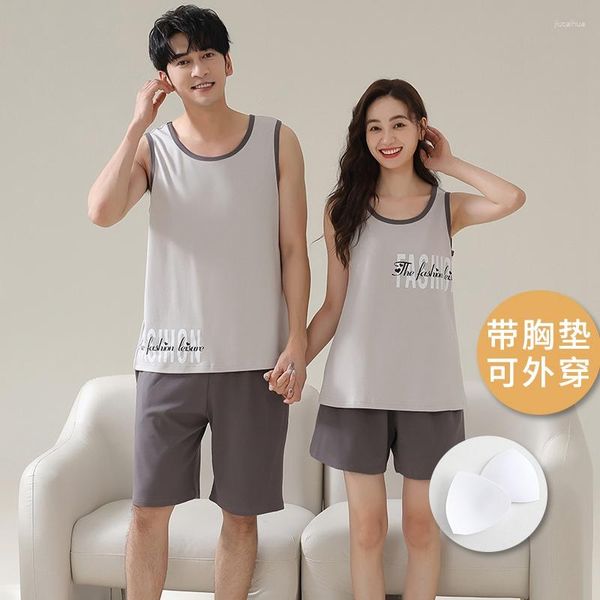 Vêtements de nuit pour hommes 2023 Été Plus Taille Couple Sexy Gilet Coton Pyjama Ensembles Pour Hommes Coréen Lâche Costume Pyjama Homewear Femmes Vêtements À La Maison