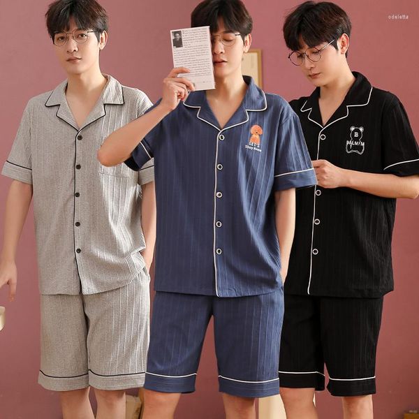 Vêtements de nuit pour hommes 2023 été à manches courtes coton pyjama ensembles pour hommes coréen mignon dessin animé costume pyjamas mâle salon Homewear maison vêtements