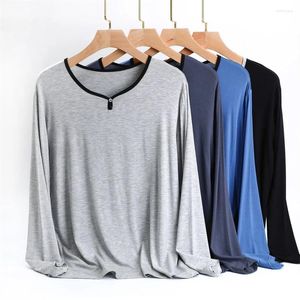 Ropa de dormir para hombres 2024 Manga larga Primavera Otoño Ropa de casa modal delgada Camiseta casual Ropa de habitación elástica Pijamas de una sola pieza Tops para dormir