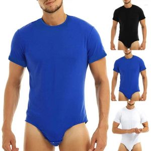 Mannen Nachtkleding 2024 Mannen T-shirt Bodysuit Sexy Pyjama Bodybuilding Korte Mouw Effen Kleur Ronde Hals Een Stuk Ondergoed romper Ondershirt