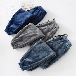 Vêtements de nuit pour hommes 2024 Hommes Chaud Flanelle Pyjama Pantalon Taille Élastique Vêtements Épais Couchage Bas Solide Casual Home Wear Hiver R80