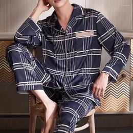 Pijamas masculinos 2024 primavera outono listra algodão pijama casual xadrez pijama homens manga longa respirável confortável housewear terno 3xl
