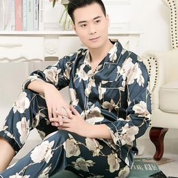 Sleepwear voor heren 25 Color Gedrukte bloemen Pyjama Satijnen Satin Mens Soft Cozy Clothing Sleep Tops Pant Silk Pajama Set