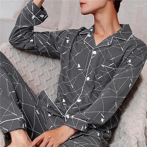 Heren Nachtkleding 2 STKS Heren Print Katoenen Pyjama Sets Voor Korte Mouw Lange Broek Pyjama Mannelijke Homewear Lounge Wear Kleding