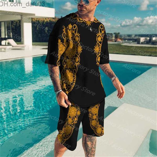 Ropa de dormir para hombres 3D Luxury Symmetric Printed Men's Track Set Summer T-shirt Shorts Casual Conjunto de 2 piezas Oversized Street Clothing Men's Shorts Set Z230719