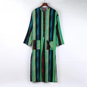 Vêtements de nuit pour hommes 3XL hommes robes de sommeil avec poche lâche manches longues chemises à rayures vintage pour salon arabe islamique chemise de nuit robe musulmane