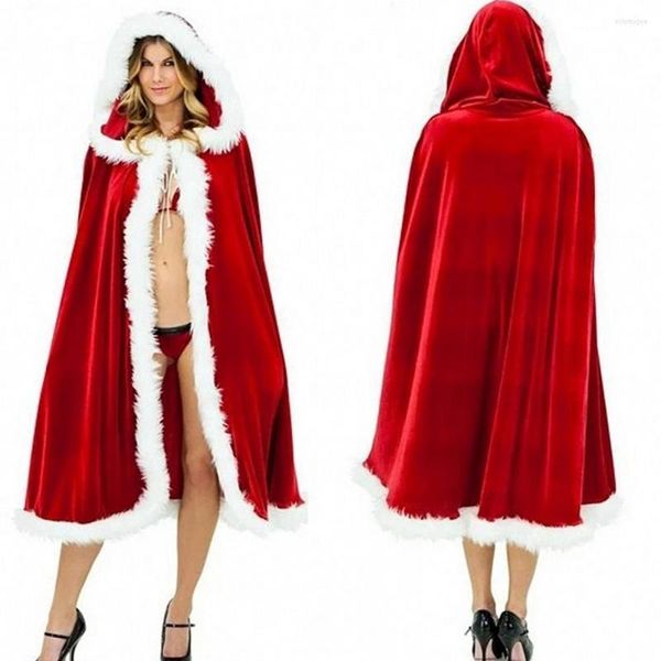 Ropa de dormir para hombres 4 Tamaño Terciopelo rojo Capa con capucha Capa Sexy Santa Cosplay Disfraces de Navidad Mujeres Carnaval Fiesta Clubwear Invierno Abrigo cálido