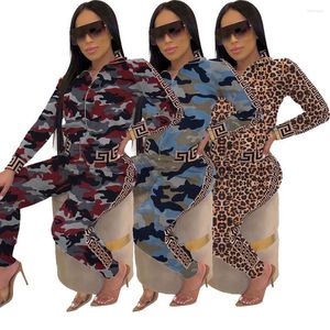 Vêtements de nuit pour hommes 470901003Camouflage européen et américain pour femmes imprimé léopard décontracté manteau à fermeture éclair ensemble deux pièces