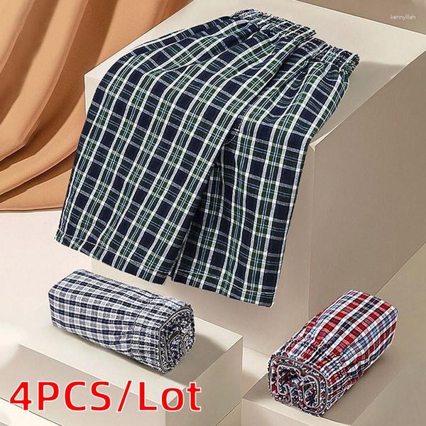 Vêtements de nuit pour hommes 4pcs / lot m-9xl hommes sous-vêtements coton plus taille boxer homme pyjamas bas de sommeil court plaid tissé shorts hommes caleçons