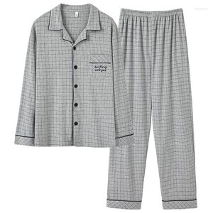 Heren slaapkleding 4xl volledige katoenen pijama voor mannen 2 -stuk lounge pyjama's plaid herfst bedgown home kleren man pjs knop vest pyjama's pyjama