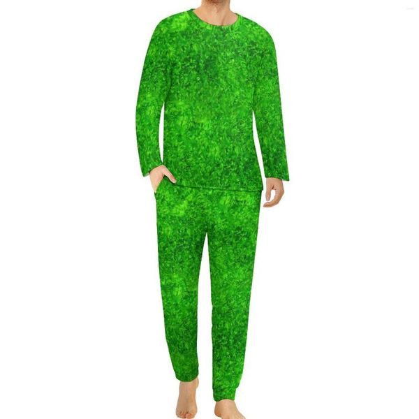 Pijamas de musgo abstracto para hombre, pijamas de manga larga con estampado de plantas verdes, conjuntos de pijama informales de dos piezas, estampado diario para hombre, elegante, de gran tamaño, para el hogar