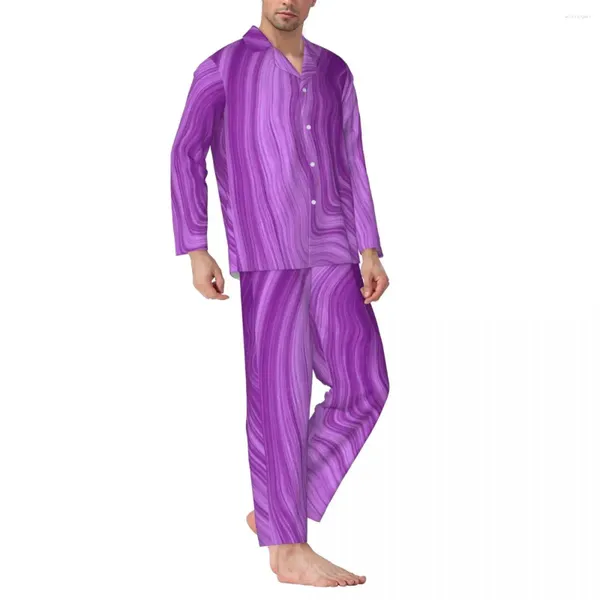 Vêtements de nuit pour hommes Pyjamas imprimés abstraits Hommes Violet Tie-Dye Mode Nuit Printemps 2 Pièces Casual Surdimensionné Design Pyjama Ensemble