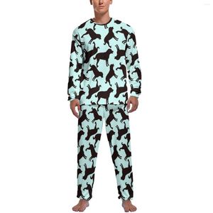 Slaapkleding voor heren Silhouet Pyjama Black Lab Dog Male Lange mouwen Fashion Pyjama Sets Slaapkamer Dagelijkse grafische nachtkleding Verjaardag