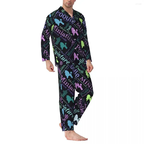 Ropa de dormir para hombre Conjunto de pijamas con diseño de animales, caniche en miniatura de otoño, Kawaii Home Man, 2 piezas, diseño informal de gran tamaño, ropa de dormir, idea de regalo