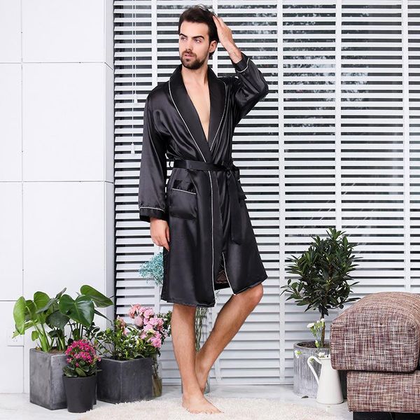 Ropa de dormir para hombres Llegada Diseñador de lujo Hombres Kimono de seda Bata Novedad Albornoz de manga larga Camisón de satén Ropa de casa de verano para hombres