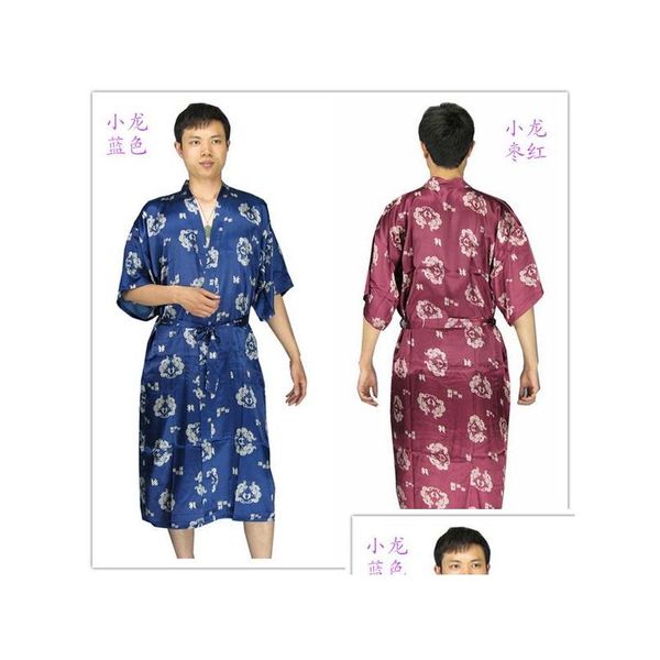 Vêtements de nuit pour hommes Arrivée Mens Rayon Soie Robe Pyjama Lingerie Chemise de nuit Kimono Robe Pyjama Chinois Traditionnel Dprint 6 Color3799 Drop Dhpqz