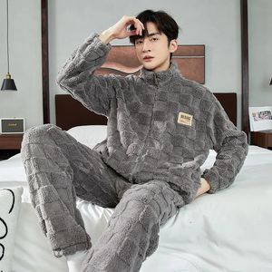 Vêtements de nuit pour hommes Automne et hiver Longs pyjamas en peluche Plaid Flanelle Pyjama Pantalon 2 pièces Home Wear Homme Velours Épaissi Fermeture Éclair Pj 231031