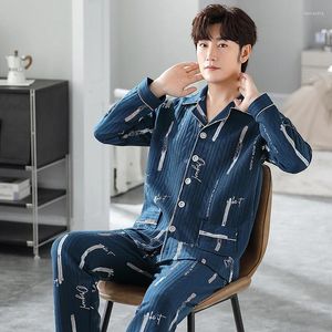 Pyjamas d'automne et d'hiver pour hommes, pyjama à trois couches en coton fin, Cardigan à revers, vêtements de maison