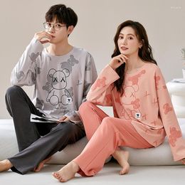 Vêtements de nuit pour hommes Automne Couples Femmes Hommes Pyjama Ensemble Coréen Lâche Pijama Mujer Dessin Animé Ours À Manches Longues Coton Pyjama Pijamas De Pareja