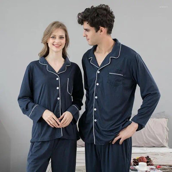 Ropa de dormir para hombres amantes de otoño juego de pijama de mujeres y hombres ropa para el hogar de algodón manga larga larga pareja casual de pareja