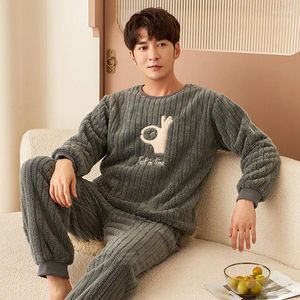 Mannen Nachtkleding Herfst Winter Pyjama Flanel Trui Verdikte Warme Jeugd Jongen Koraal Fluwelen Loungewear Set Pijamas Hombre