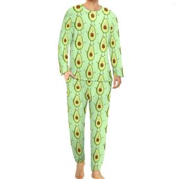 Pijamas masculinos abacate pijamas homens fruta comida abraço amor kawaii casa terno outono manga longa duas peças estética impressão pijama conjuntos tamanho grande