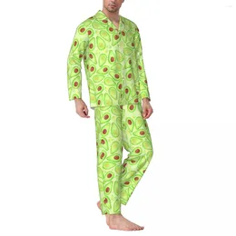Vêtements de nuit pour hommes Avocado Party Spring Funny Fruit Print Vintage Pyjamas surdimensionnés Set Hommes à manches longues Chambre douce Modèle Home Suit