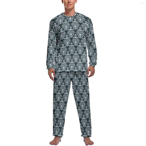 Ropa de Dormir para Hombre Pijamas con Estampado Barroco Otoño 2 Piezas Pirata Damasco Floral Conjuntos de Pijamas Lindos Hombres Ropa de Dormir con gráfico Nocturno de Manga Larga