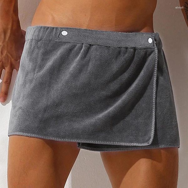 Vêtements de nuit pour hommes Jupe de bain Bas de sommeil sexy Pyjamas en microfibre Vêtements de nuit pour hommes Serviette courte Pantalon Doux épais côté fendu Peignoir Culottes