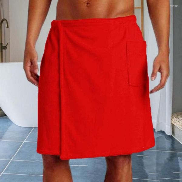 Serviette de bain pour hommes Serviette de bain Peignoir réglable avec taille élastique Chemise de nuit Homewear Poche pour sports de plein air Natation Gym Hommes Court